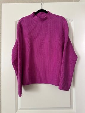 J. Crew Factory Magenta Mock Neck Chunky Knit Sweater